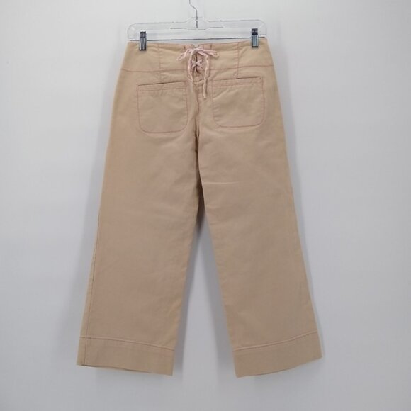 FREE PEOPLE Wide Leg Lace Up Cropped Khaki 0 - Picture 4 of 6